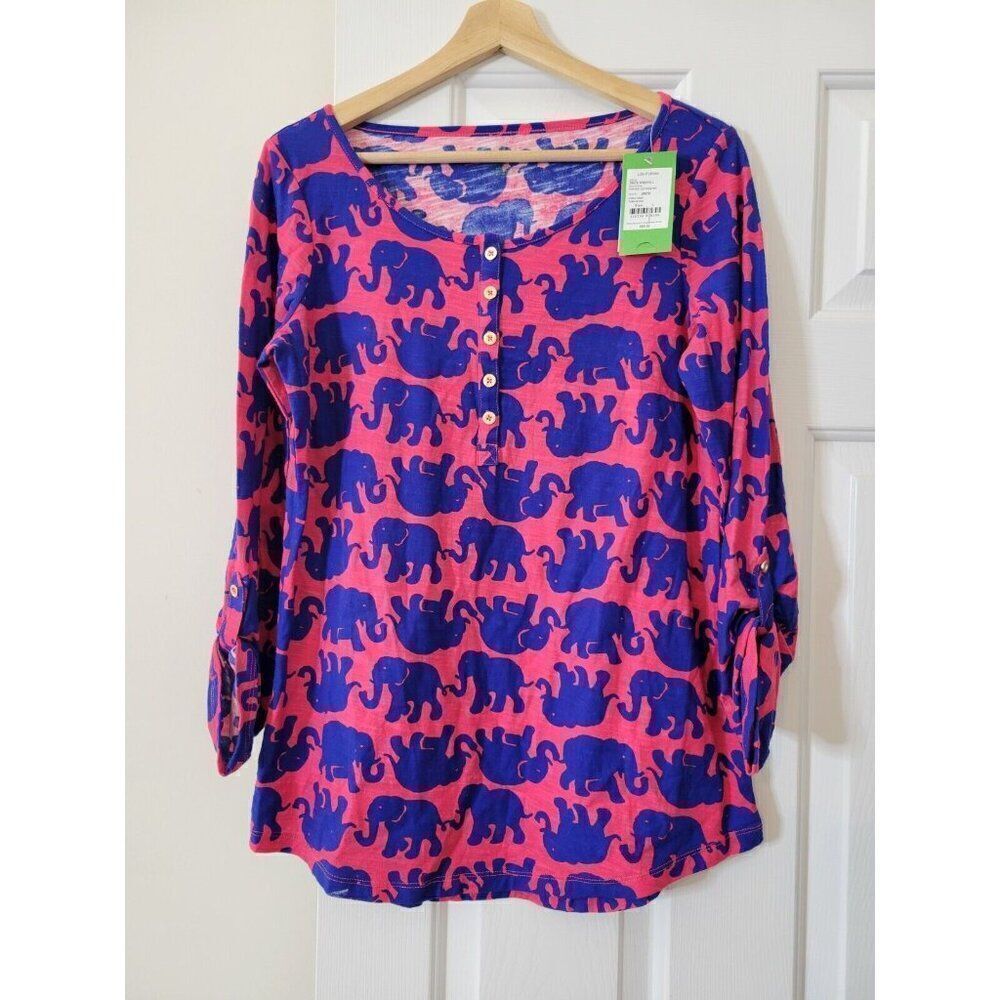 Lilly Pilitzer Elephant Print Blouse L NWT